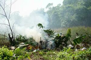 brandend blad afval oorzaken dik rook verontreiniging foto