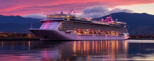 reis schip Bij zonsondergang foto