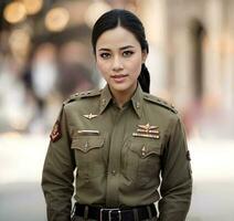 foto van Aziatisch vrouw in Thais Politie officier uniform, generatief ai