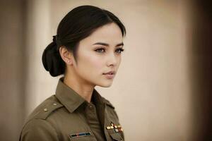 foto van Aziatisch vrouw in Thais Politie officier uniform, generatief ai