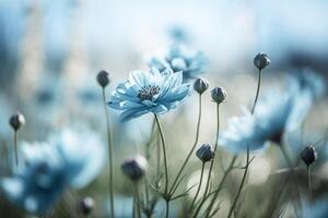 ai generatief. een veld- met mooi blauw bloemen. foto