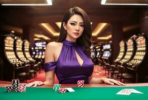 mooi vrouw Bij luxe casino gokken, generatief ai foto