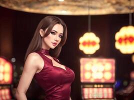 mooi vrouw Bij luxe casino gokken, generatief ai foto