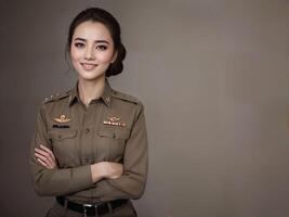 foto van Aziatisch vrouw in Thais Politie officier uniform, generatief ai