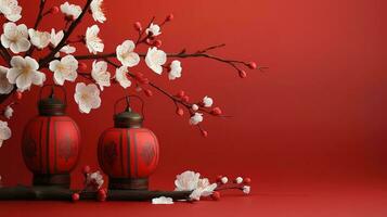 Chinese lantaarn verlicht traditioneel cultuur symboliseert voorspoed. generatief ai foto