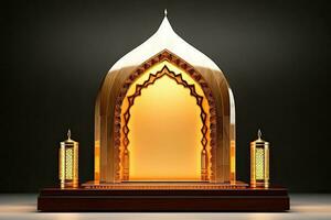 Islamitisch podium, luxe Ramadan podium voor Scherm Product, presentatie, fase, baseren, generatief ai foto