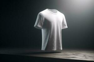 stoutmoedig en mooi, 3d leeg wit t-shirt mockup met groot afdrukken gebied, 3d geven ai gegenereerd foto