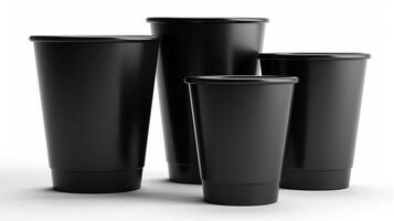 zwart papier cups met wit achtergrond creëren een modern, strak kijken voor branding. ai gegenereerd foto