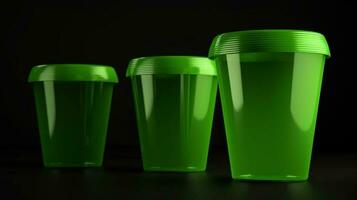 creëren een verfrissend en stimulerend kijken met deze leeg sap cups mockup in helder groen ai gegenereerd foto