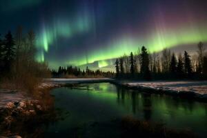 Aurora landschap met noordelijk lichten, generatief ai foto