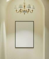 gemakkelijk minimalistische kader mockup poster Aan de beige muur achtergrond licht door luxe lamp Aan de top foto