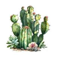 waterverf illustratie van een cactus. kamerplant, woestijn, sappig. voor creëren affiches, stickers, ansichtkaarten, afdrukken, sublimaties. ai gegenereerd foto