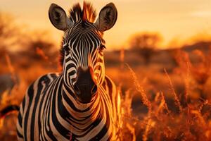 bevallig zebra begrazing in de Afrikaanse savanne - dieren in het wild fotografie, ai generatief foto