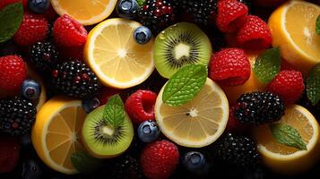 heerlijk en voedzaam kleurrijk zomer fruit Bij de boeren markt, ai generatief foto