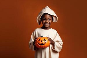 een illustratie van kinderen vervelend een halloween kostuum , ai gegenereerd foto