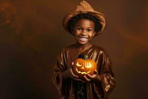 een illustratie van kinderen vervelend een halloween kostuum , ai gegenereerd foto