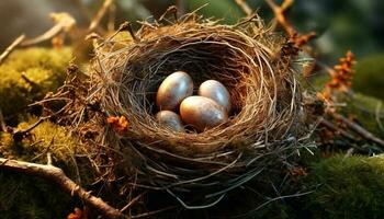 nieuw leven veren van de nest, natuur breekbaar schoonheid gegenereerd door ai foto