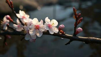 natuur schoonheid in lente bloeiende bloemen, vers bladeren, levendig kleuren gegenereerd door ai foto