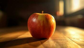 vers appel Aan houten tafel, een gezond tussendoortje voor natuur geliefden gegenereerd door ai foto