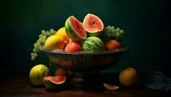 versheid van natuur premie rijp meloen, sappig druif, biologisch tussendoortje gegenereerd door ai foto