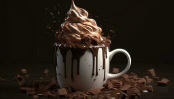 donker chocola smelt in heet melk, toegeeflijkheid wacht gegenereerd door ai foto