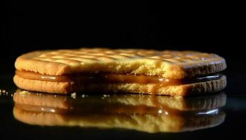 stack van eigengemaakt chocola spaander koekjes Aan bord gegenereerd door ai foto