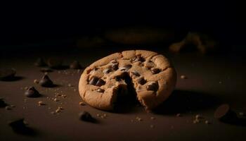 stack van eigengemaakt chocola spaander koekjes, toegeeflijkheid wacht gegenereerd door ai foto