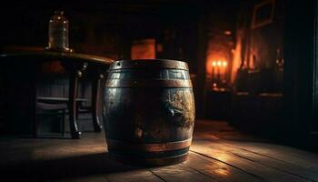 oud wijnmakerij winkels whisky vaatjes in kelder gegenereerd door ai foto