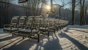 zittend Aan een stoel, genieten van winter kalmte gegenereerd door ai foto