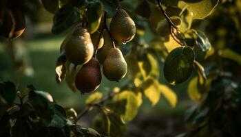 rijp fruit blijft hangen van groen appel boom gegenereerd door ai foto