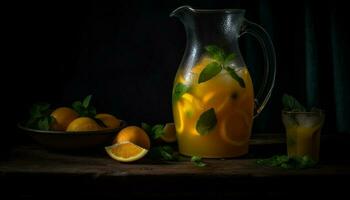 biologisch citrus cocktail Aan rustiek houten tafel gegenereerd door ai foto