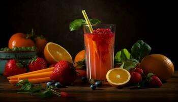 biologisch citrus cocktail Aan rustiek houten tafel gegenereerd door ai foto