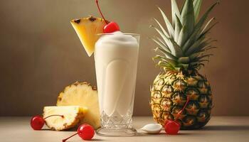 vers ananas plak in tropisch pina colada cocktail gegenereerd door ai foto