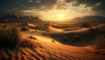 zonsopkomst over- majestueus zand duinen in Afrika gegenereerd door ai foto