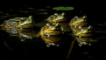 groen pad zittend in nat moeras vijver gegenereerd door ai foto