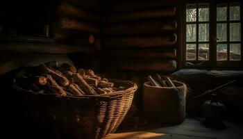 rustiek brandhout oven verwarmt eigengemaakt maaltijden binnenshuis gegenereerd door ai foto