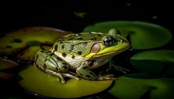 slijmerig pad zittend Aan nat blad op zoek gegenereerd door ai foto