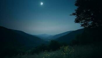 berg reeks silhouet verlicht door maanlicht Bij dageraad gegenereerd door ai foto