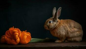 pluizig baby konijn zittend in natuur gras gegenereerd door ai foto