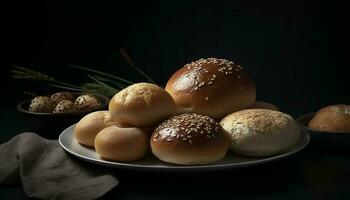 een rustiek bord van eigengemaakt brood en gezond snacks gegenereerd door ai foto