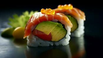 vers sashimi en maki sushi Aan bord gegenereerd door ai foto