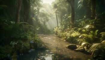 rustig tafereel in nat tropisch regenwoud mysterie gegenereerd door ai foto