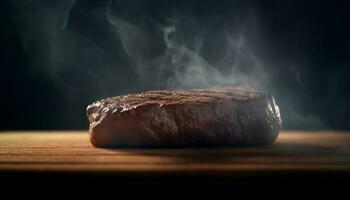 gegrild entrecote steak Aan rustiek hout bord gegenereerd door ai foto