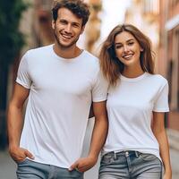 illustratie van een mode portret met duidelijk t-shirt model, ai gegenereerd foto