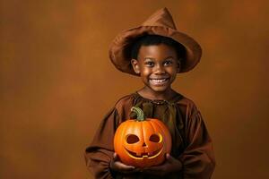 een illustratie van kinderen vervelend een halloween kostuum , ai gegenereerd foto