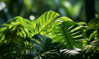 detailopname beeld van weelderig groen tropisch vegetatie in een oerwoud. ai gegenereerd foto