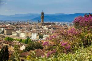 visie van de mooi stad van Florence van de Giardino delle roos in een vroeg voorjaar dag foto