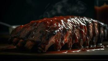 gegrild varkensvlees steak met hartig barbecue saus gegenereerd door ai foto