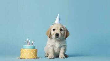 puppy gouden retriever in verjaardag kap. generatief ai. foto