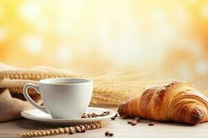 ai gegenereerd banners voor achtergrond met koffie en koffie bonen Aan croissants en gebakken brood. vrij ruimte voor tekst. foto